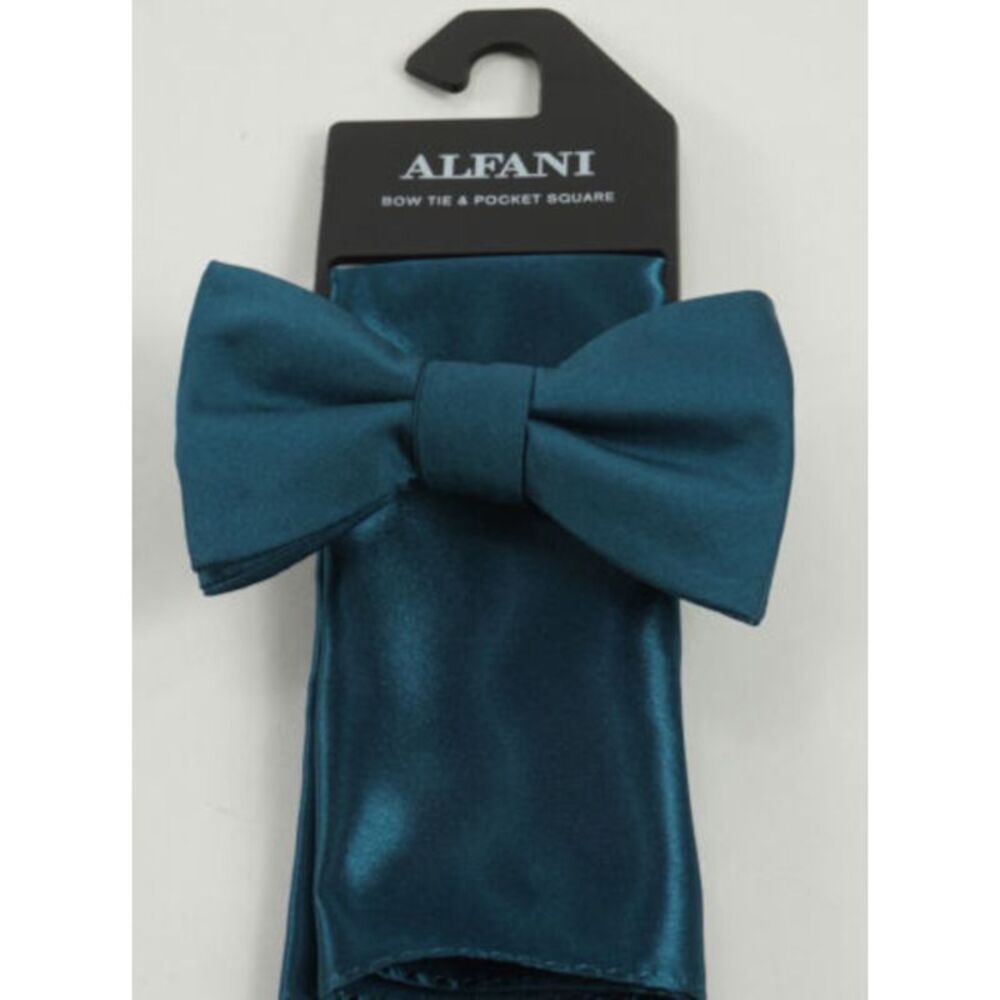 ALFANI Mens Teal Solid Pre-Tied Satin Pocket Square